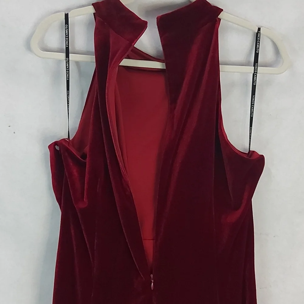Vince Camuto Red Burgundy Velvet Halter Sleeveless Over Knee Dress 18 XXL # - Picture 6 of 13
